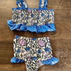 Matilda Jane Girls 6/7 swimsuit with Blue and Purple Floral Design